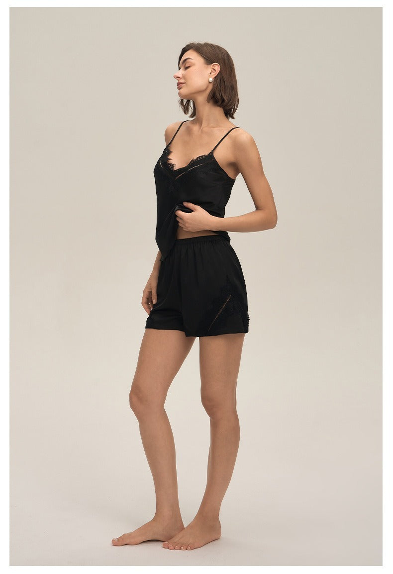 Minglo Women's Satin Pajama Set, Lace Camisole Sleepwear