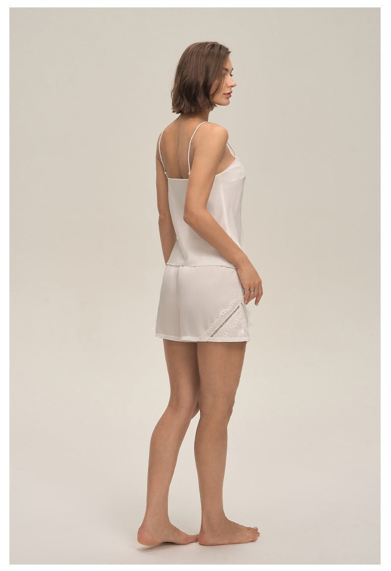 Minglo Women's Satin Pajama Set, Lace Camisole Sleepwear