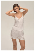 Minglo Women's Satin Pajama Set, Lace Camisole Sleepwear