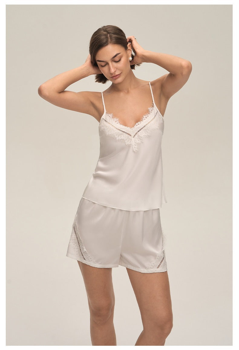 Minglo Women's Satin Pajama Set, Lace Camisole Sleepwear