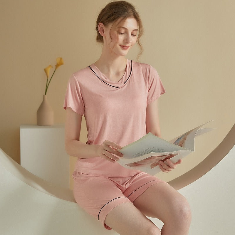 Minglo Women's V Neck Pajama Set, Soft Viscose Short Sleeve Sleepwear