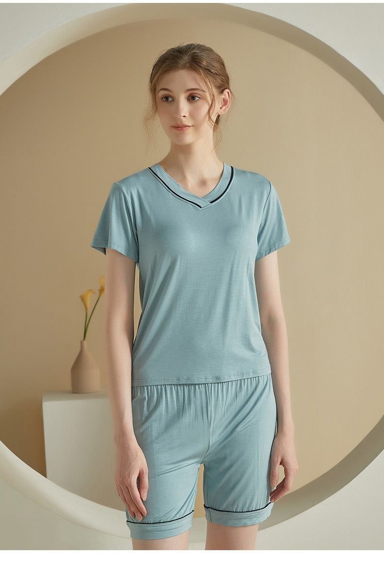 Minglo Women's V Neck Pajama Set, Soft Viscose Short Sleeve Sleepwear