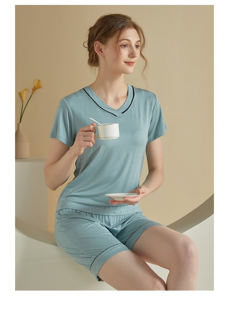 Minglo Women's V Neck Pajama Set, Soft Viscose Short Sleeve Sleepwear