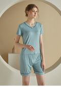Minglo Women's V Neck Pajama Set, Short Sleeve Viscose Sleepwear
