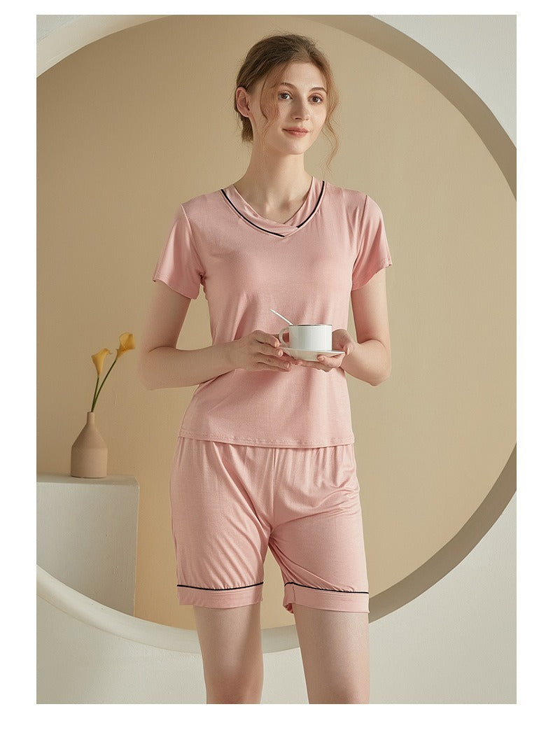 Minglo Women's V Neck Pajama Set, Soft Viscose Short Sleeve Sleepwear