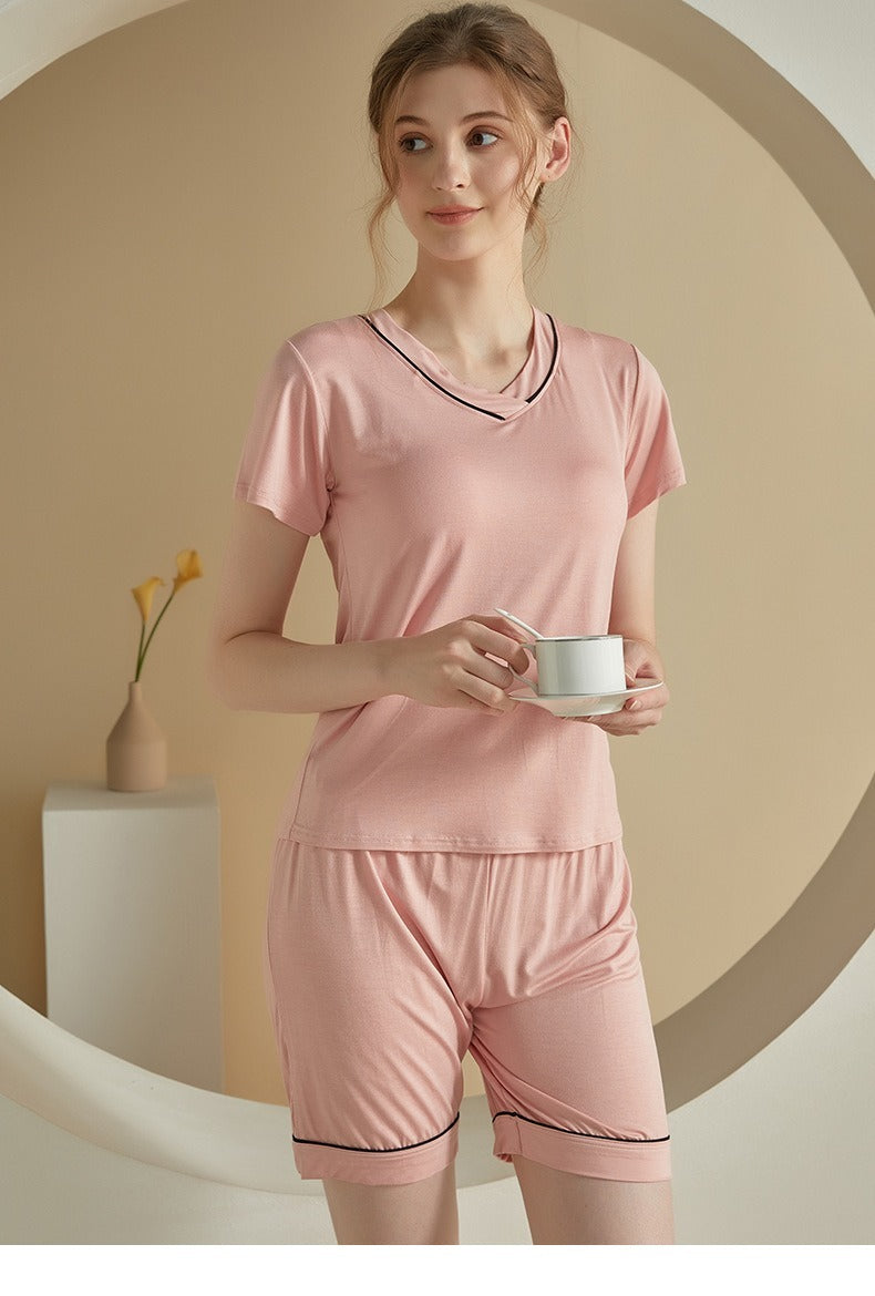 Minglo Women's V Neck Pajama Set, Soft Viscose Short Sleeve Sleepwear