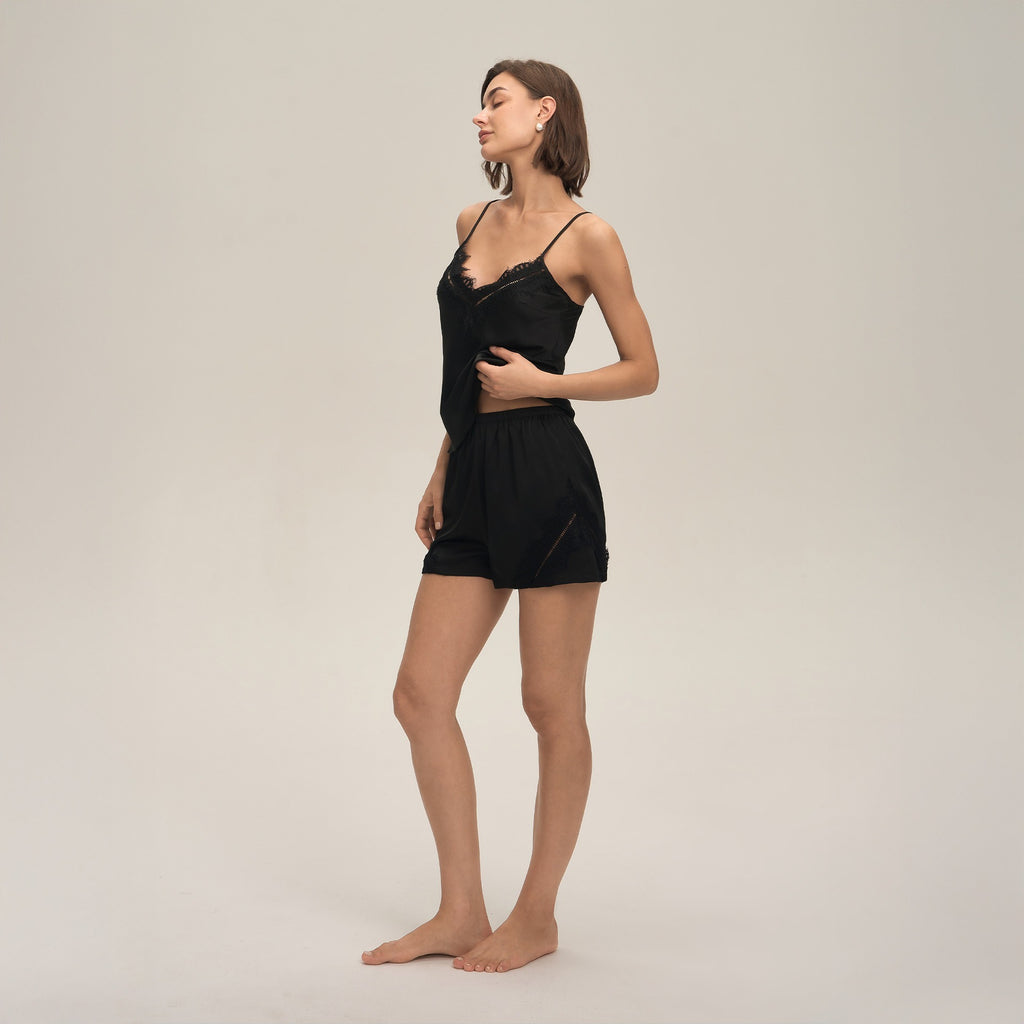 Minglo Women's Satin Pajama Set, Lace Camisole Sleepwear