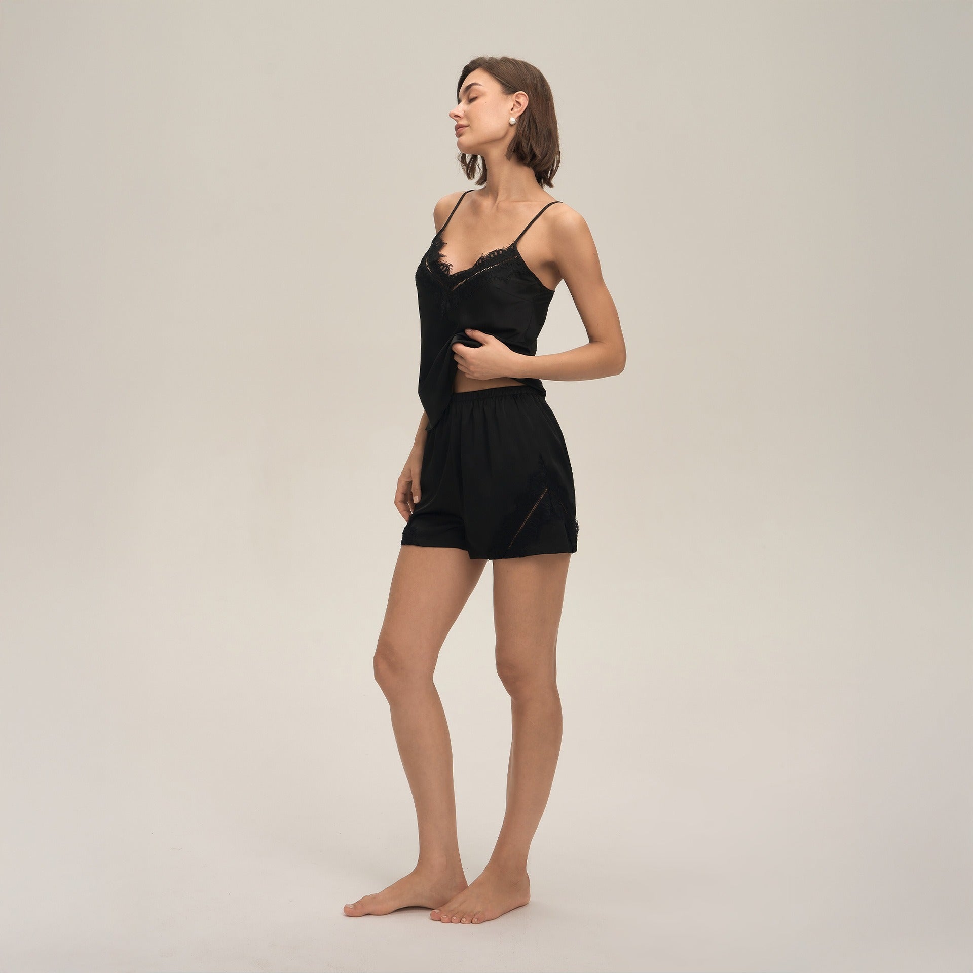 Minglo Women's Satin Pajama Set, Lace Camisole Sleepwear