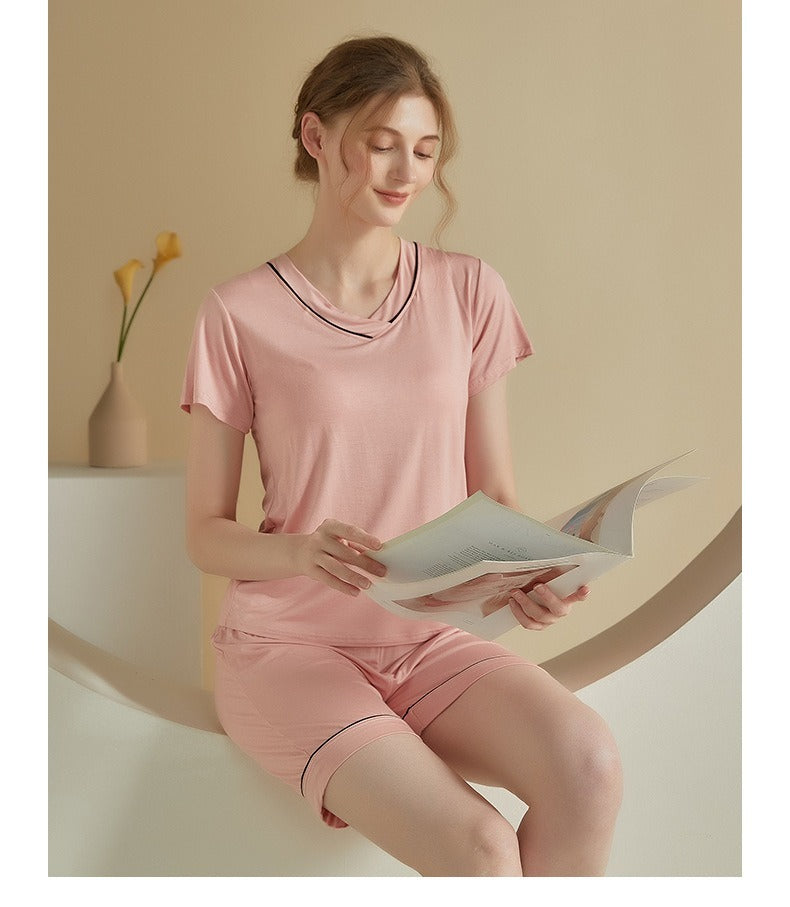 Minglo Women's V Neck Pajama Set, Soft Viscose Short Sleeve Sleepwear
