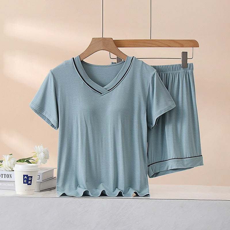 Minglo Women's V Neck Pajama Set, Soft Viscose Short Sleeve Sleepwear