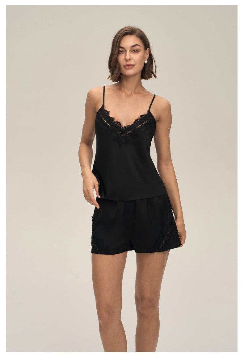 Minglo Women's Satin Pajama Set, Lace Camisole Sleepwear