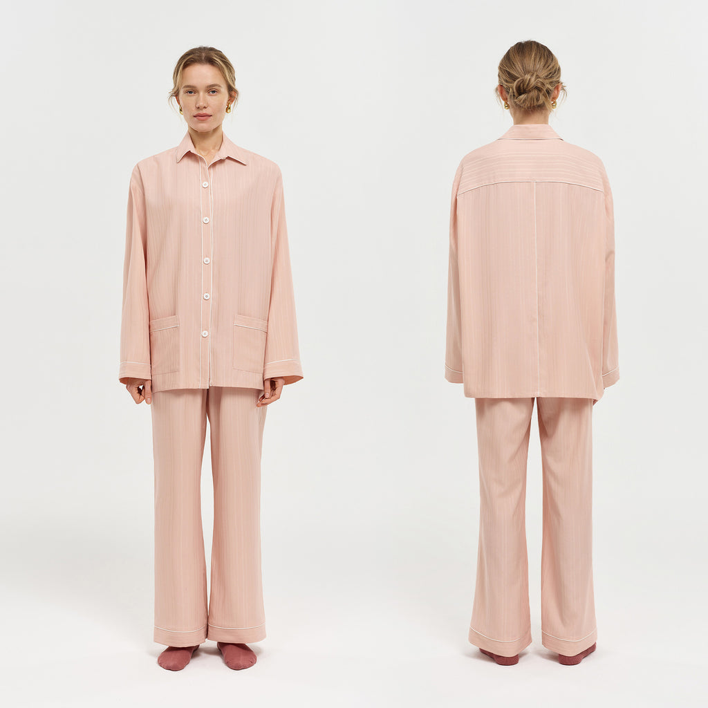 Minglo Women's Long Sleeve Pajama Set, Classic Lapel Sleepwear