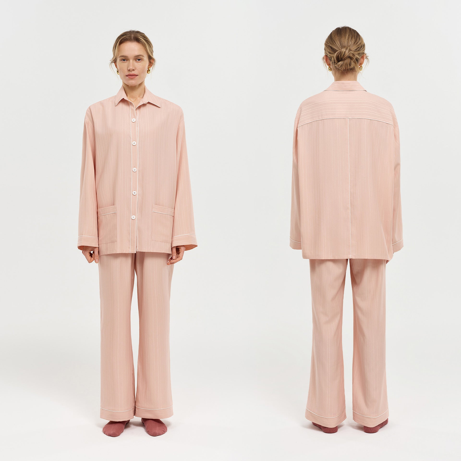 Minglo Women's Long Sleeve Pajama Set, Classic Lapel Sleepwear