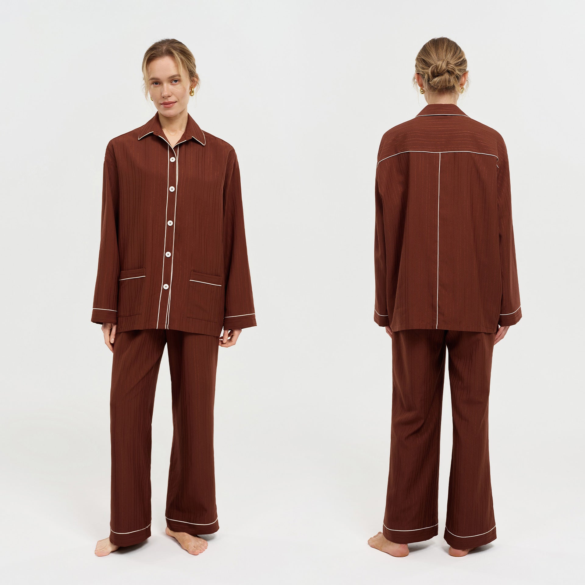Minglo Women's Long Sleeve Pajama Set, Classic Lapel Sleepwear