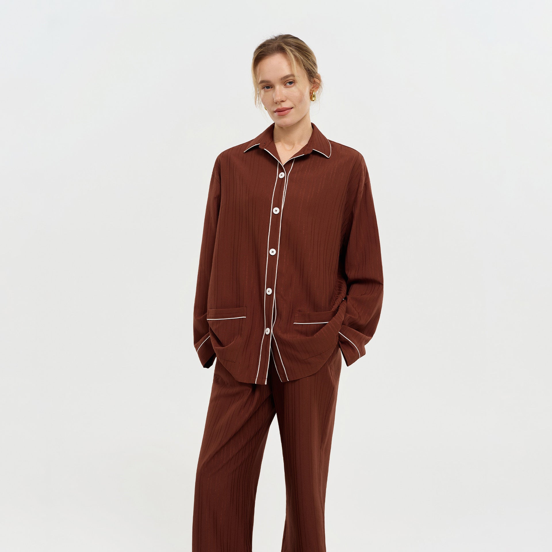 Minglo Women's Long Sleeve Pajama Set, Classic Lapel Sleepwear