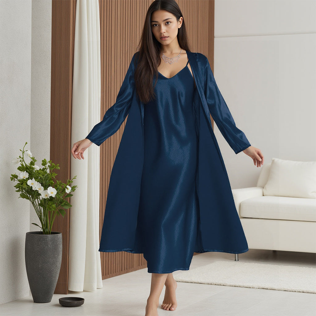 Minglo Women's Satin Long Sleeve Nightgown, Elegant Sleep Dress