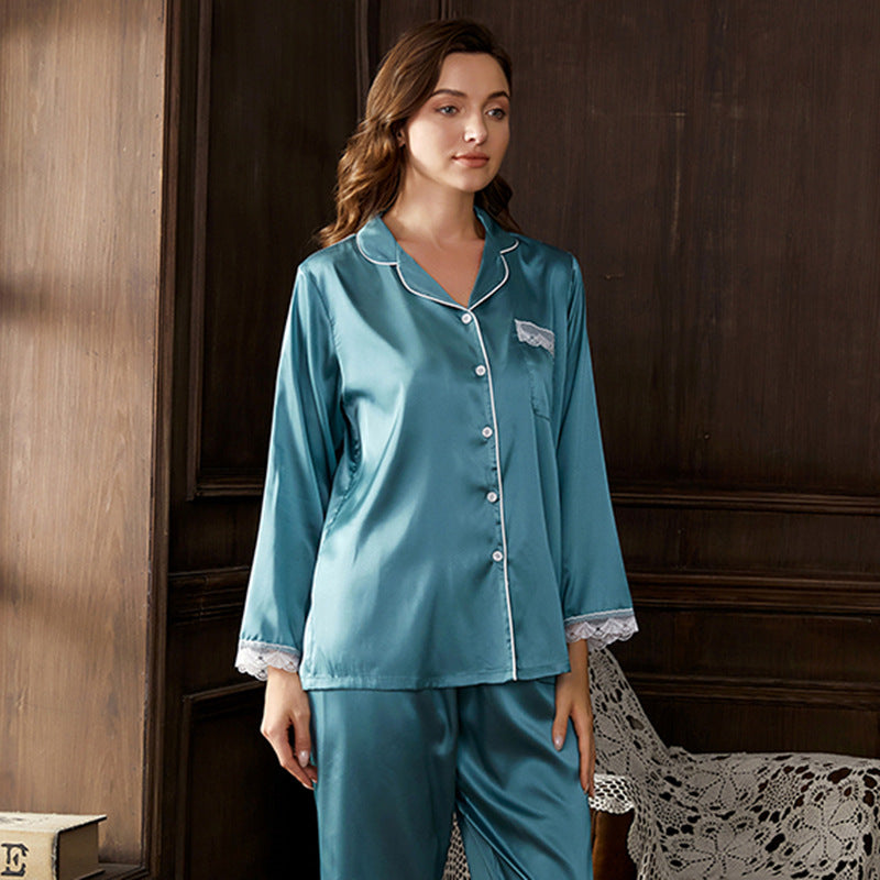 Minglo Women's Silk Touch Pajama Set, V Neck Long Sleeve Sleepwear