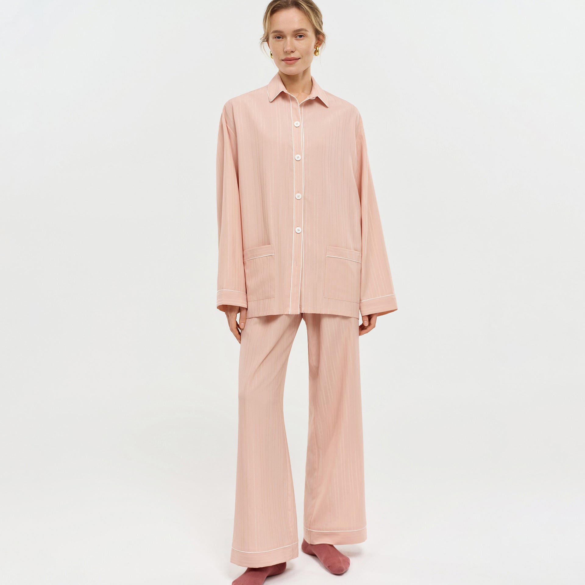Minglo Women's Long Sleeve Pajama Set, Classic Lapel Sleepwear