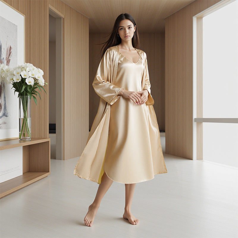 Minglo Women's Satin Long Sleeve Nightgown, Elegant Sleep Dress