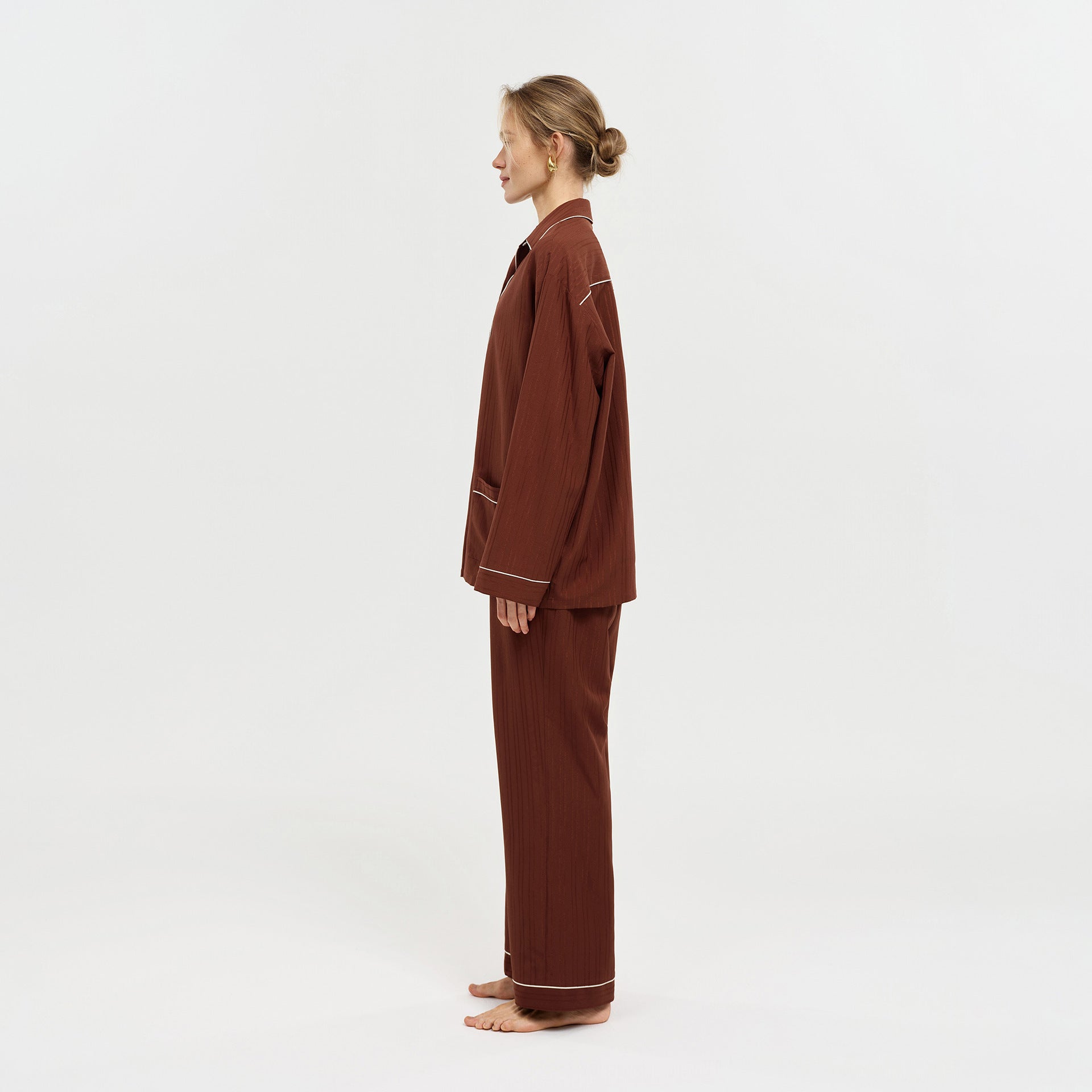 Minglo Women's Long Sleeve Pajama Set, Classic Lapel Sleepwear
