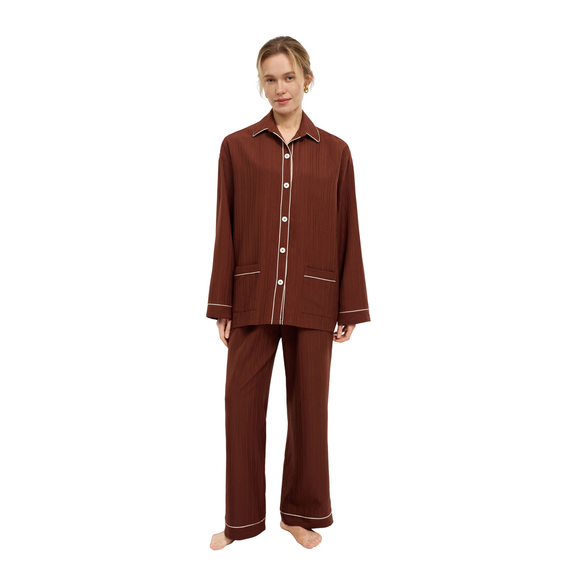 Minglo Women's Long Sleeve Pajama Set, Classic Lapel Sleepwear